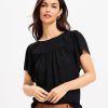 Clothing Loft | Clip Ruffle Sleeve Mixed Media Top Black