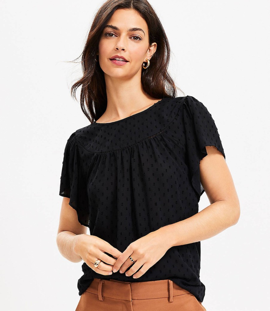 Clothing Loft | Clip Ruffle Sleeve Mixed Media Top Black