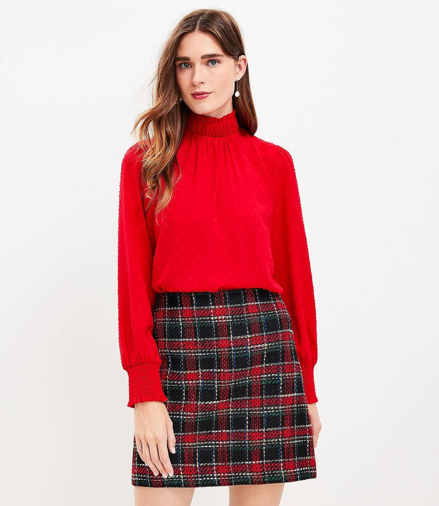 Clothing Loft | Clip Ruffle Smocked Blouse Tango Red