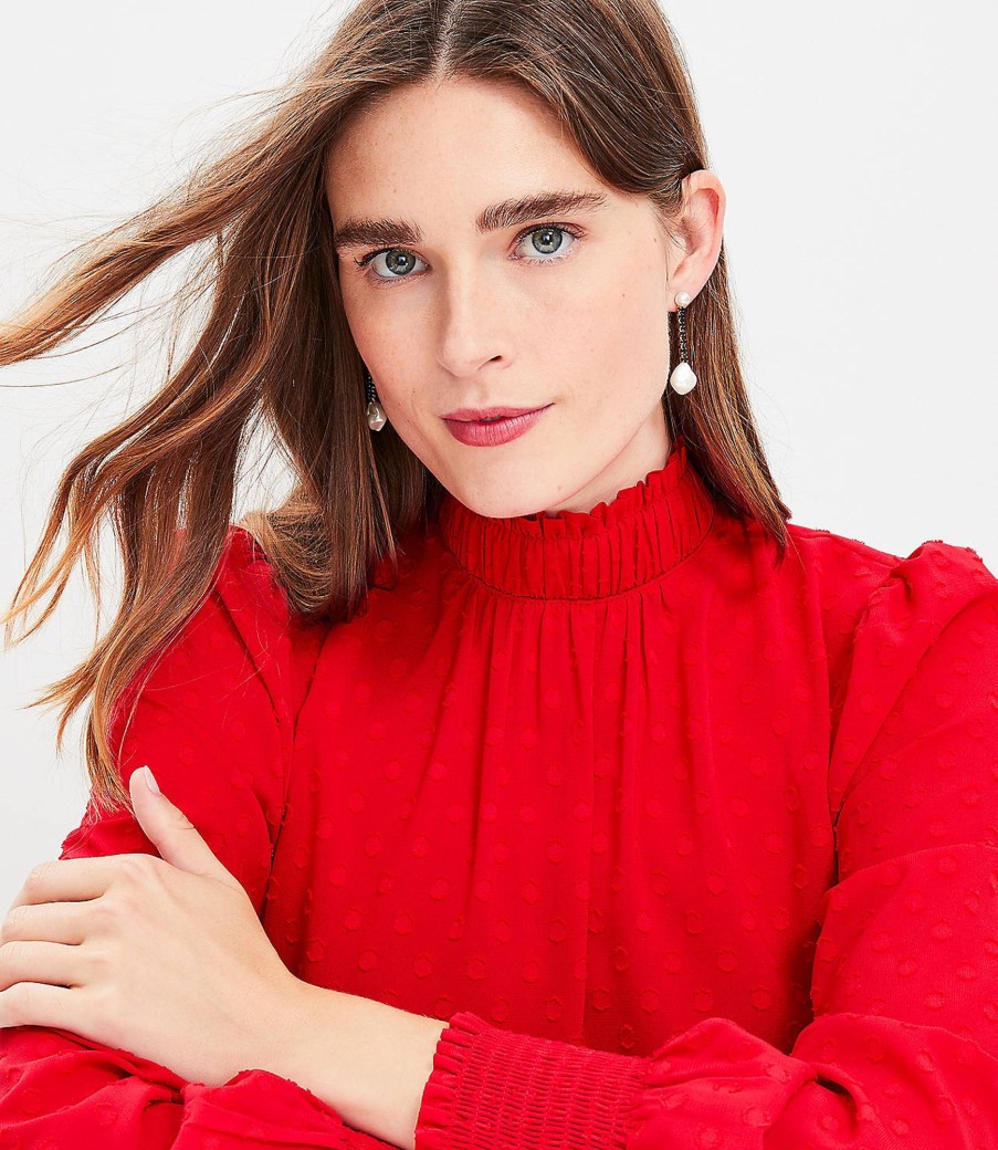 Clothing Loft | Clip Ruffle Smocked Blouse Tango Red