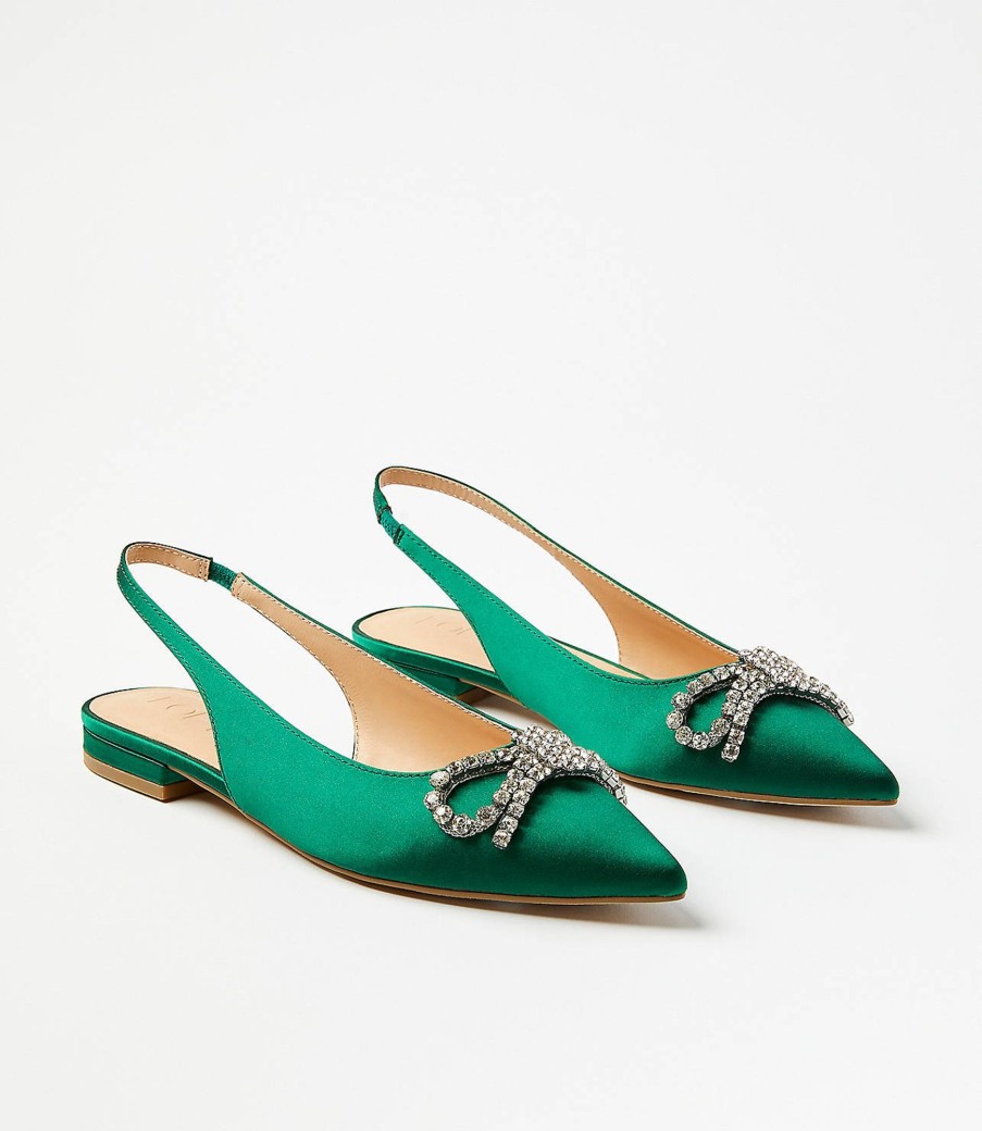 Accessories & Shoes Loft | Crystal Bow Satin Slingback Flats Bright Kelly Green