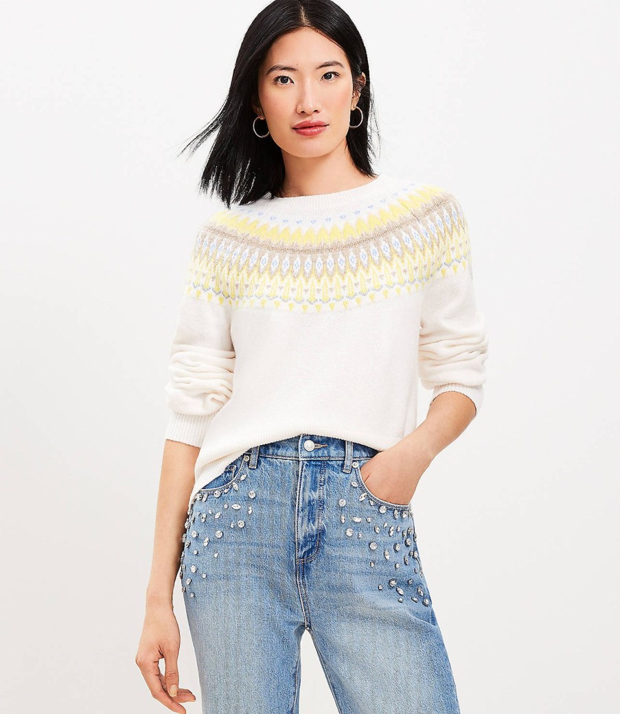 Clothing Loft | Fair Isle Raglan Sweater Whisper White