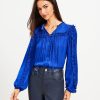 Clothing Loft | Ruffle Tie Neck Button Blouse Cineraria Blue