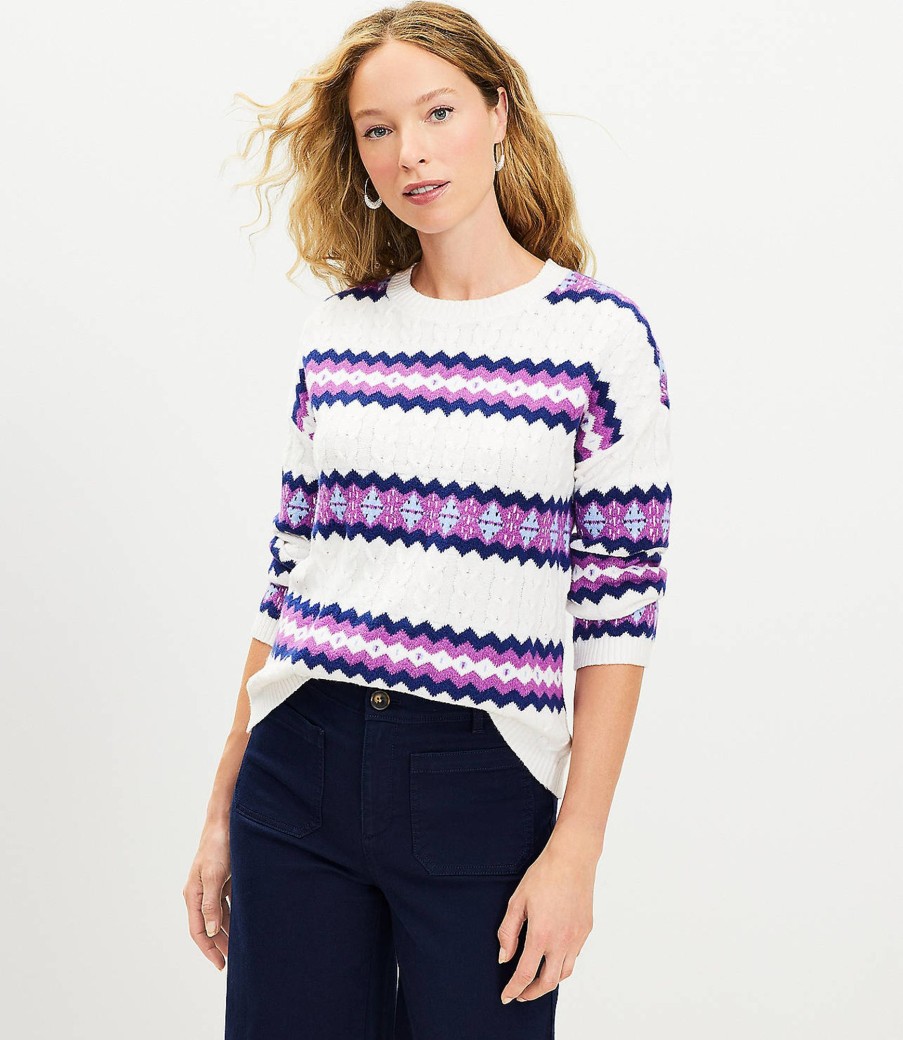 Clothing Loft | Fair Isle Stripe Textured Sweater Whisper White