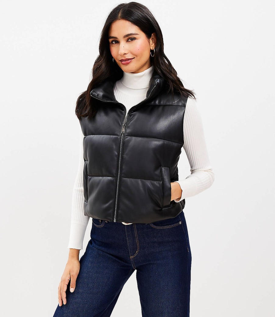 Clothing Loft | Faux Leather Cropped Puffer Vest Black