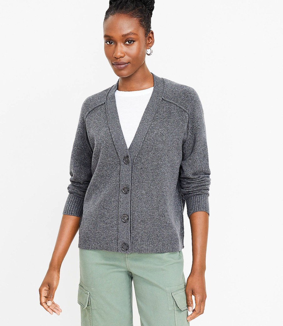 Clothing Loft | Cropped V-Neck Cardigan Heather Silver Lake Grey