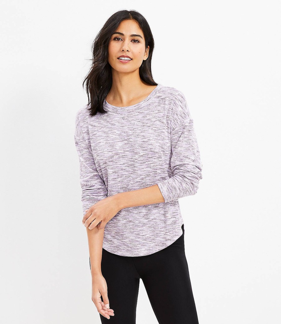 Clothing Loft | Lou & Grey Spacedye Ribbed Signaturesoft Shirttail Top Purple Multi