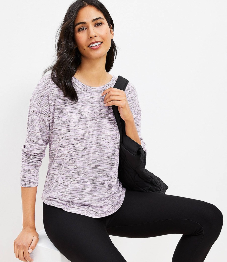 Clothing Loft | Lou & Grey Spacedye Ribbed Signaturesoft Shirttail Top Purple Multi