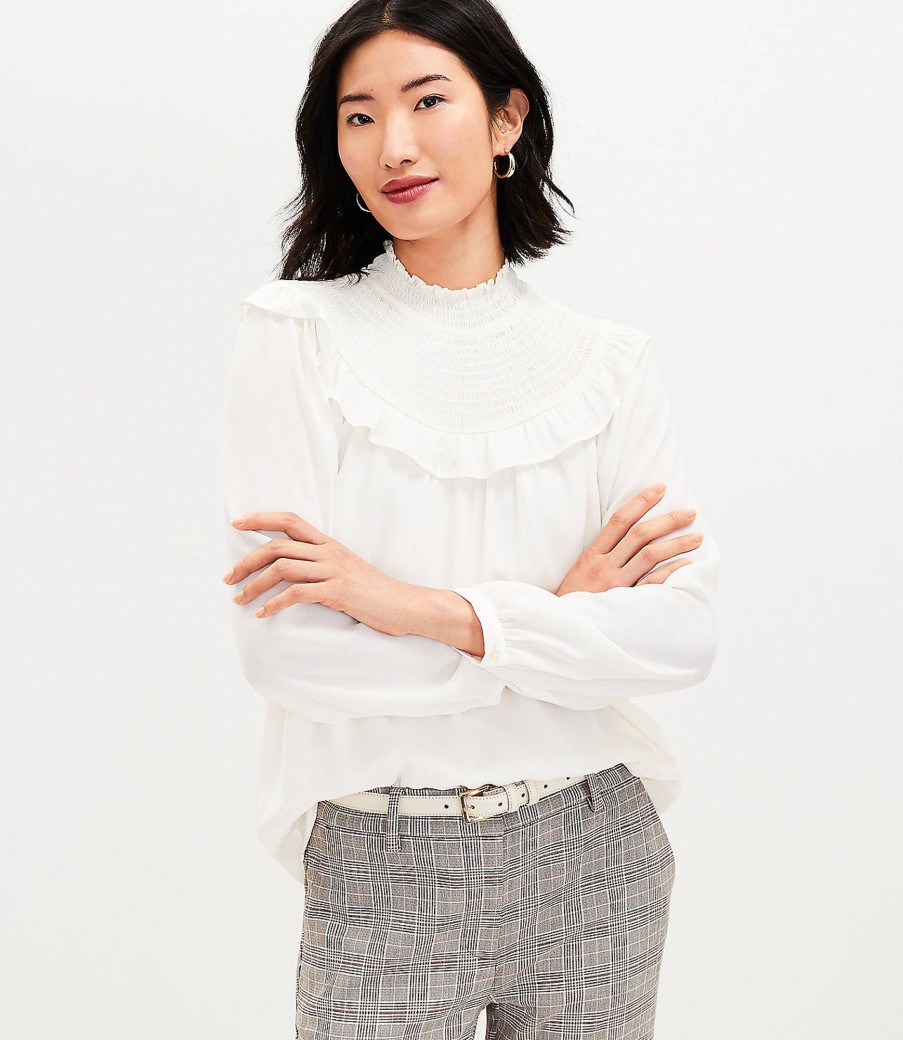 Clothing Loft | Ruffle Smocked Yoke Blouse Whisper White