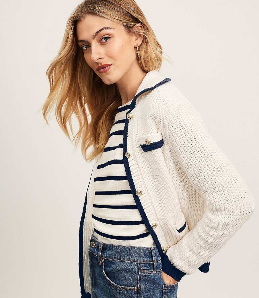 Clothing Loft | Tipped Ribbed Sweater Jacket Whisper White