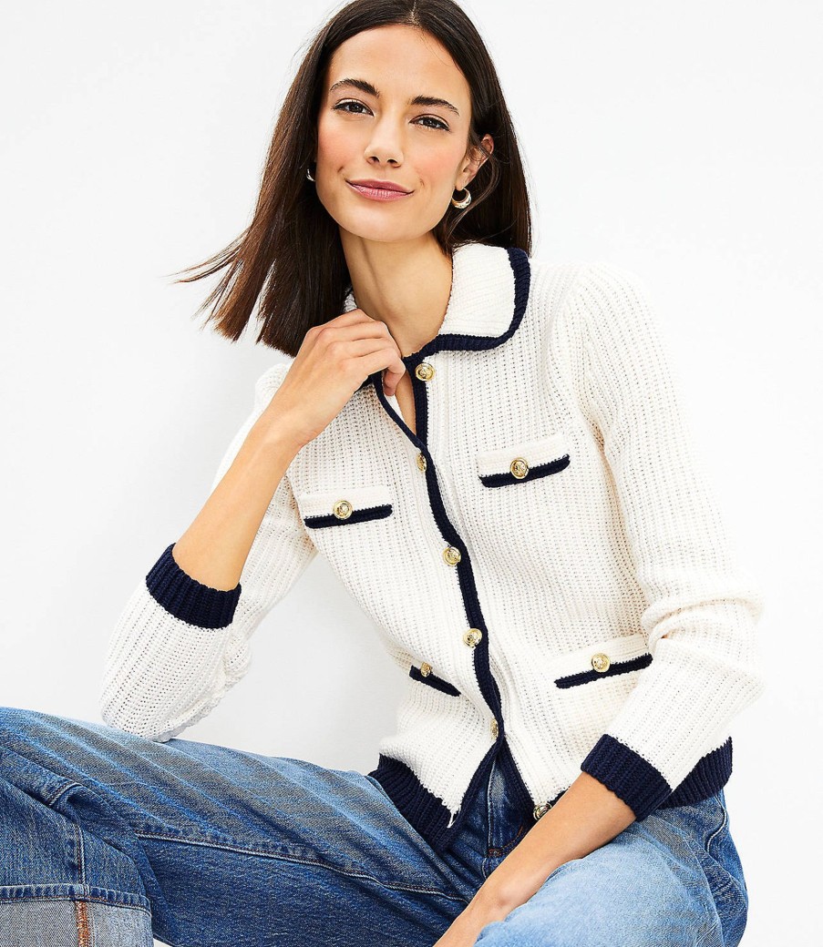 Clothing Loft | Tipped Ribbed Sweater Jacket Whisper White