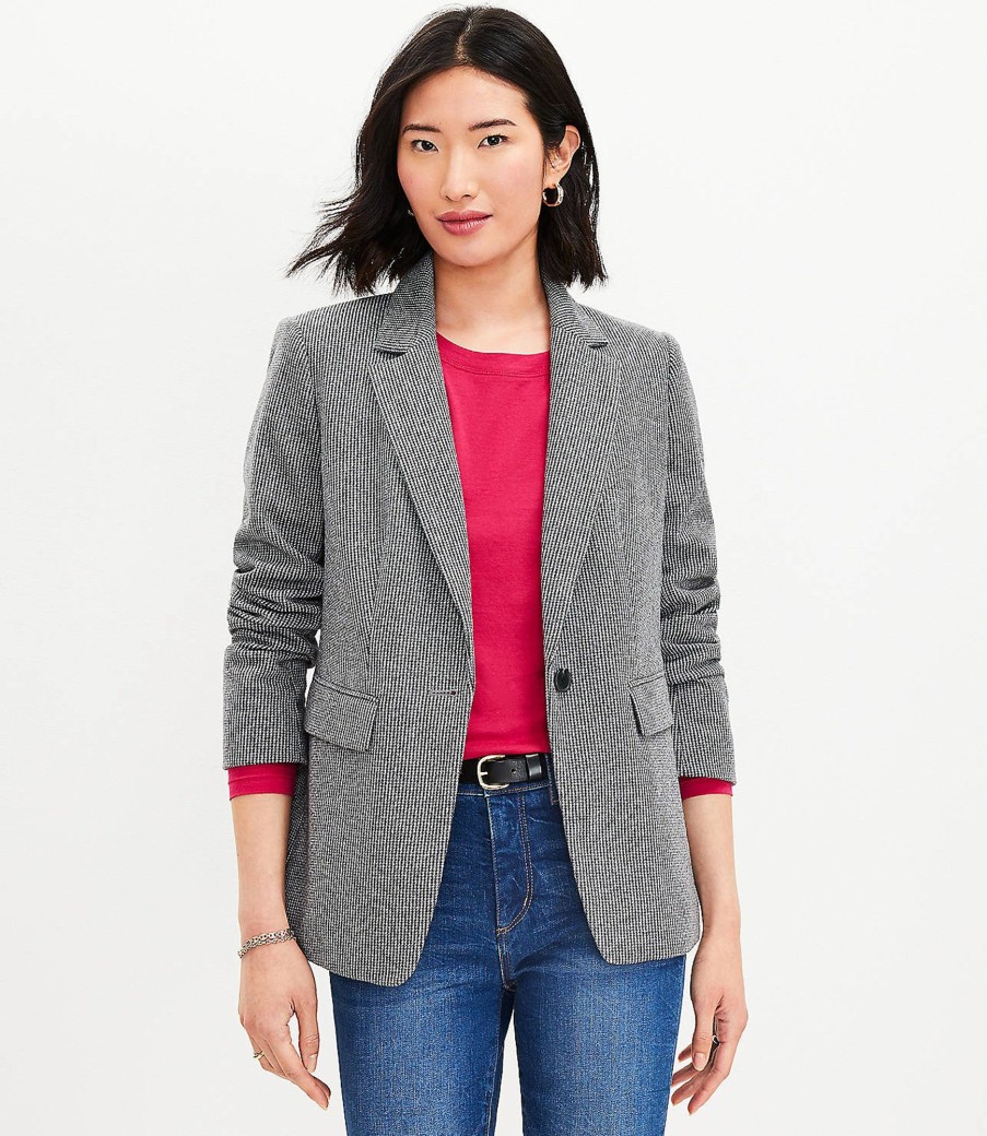 Clothing Loft | Puppytooth Knit Elbow Patch Modern Blazer Black