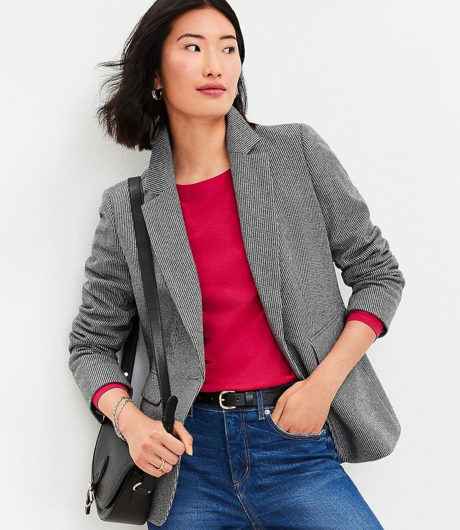 Clothing Loft | Puppytooth Knit Elbow Patch Modern Blazer Black