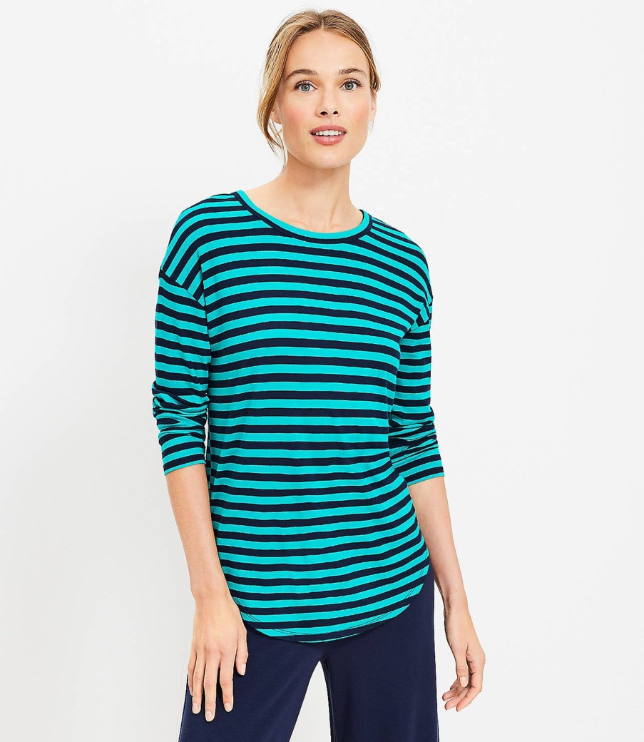 Clothing Loft | Lou & Grey Stripe Ribbed Signaturesoft Jersey Shirttail Top Dynasty Green