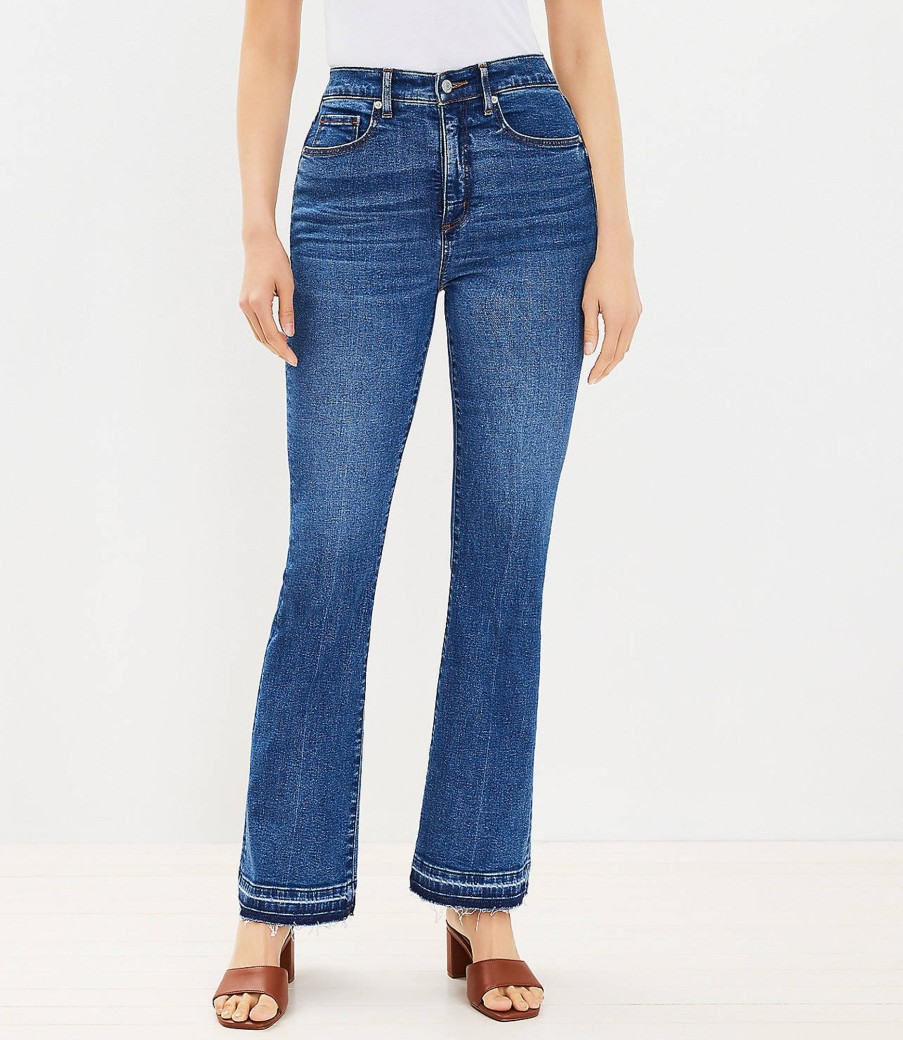 Clothing Loft | Curvy Unpicked Hem High Rise Slim Flare Jeans In Dark Wash