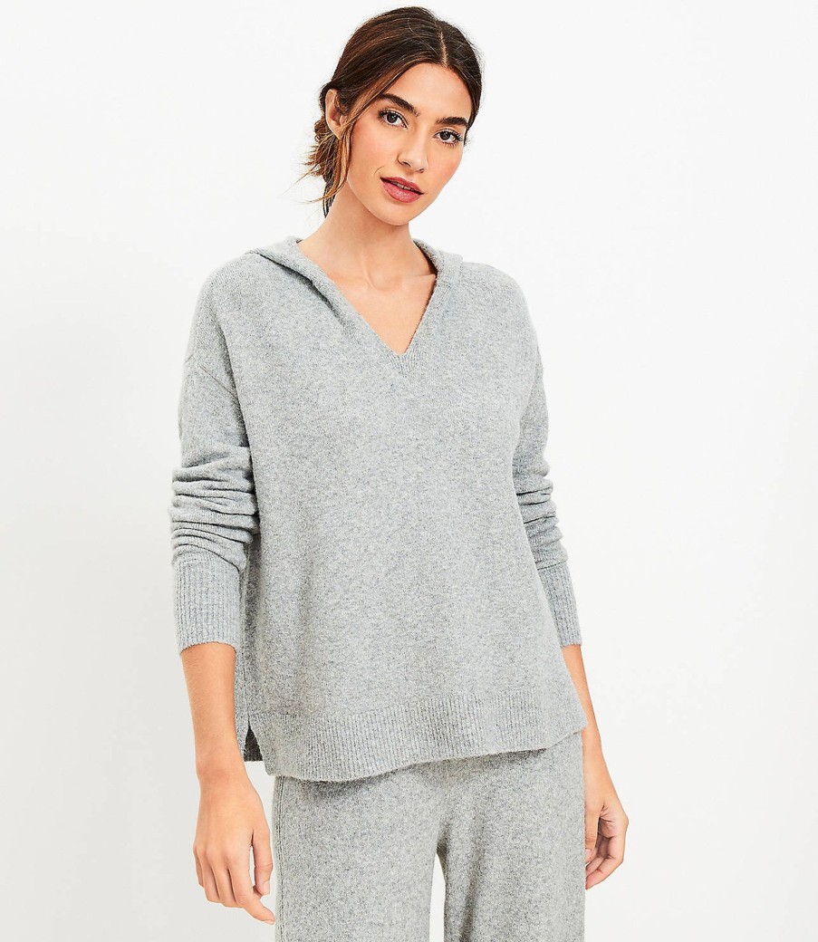 Clothing Loft | Lou & Grey Split Neck Hoodie Sweater Pebble Grey Heather