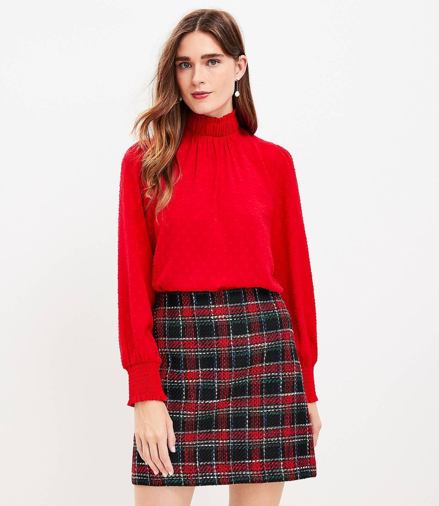 Clothing Loft | Clip Ruffle Smocked Blouse Tango Red