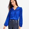 Clothing Loft | Ruffle Tie Neck Button Blouse Cineraria Blue