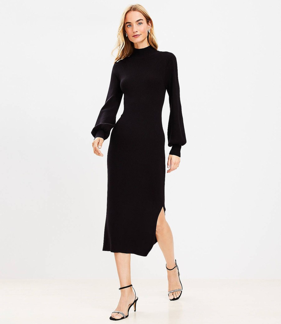 Clothing Loft | Ribbed Turtleneck Midi Sweater Dress Black