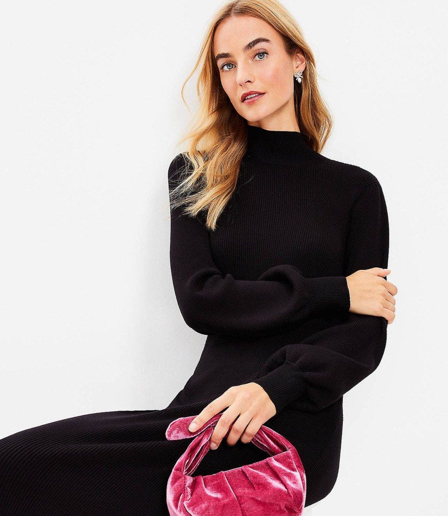 Clothing Loft | Ribbed Turtleneck Midi Sweater Dress Black