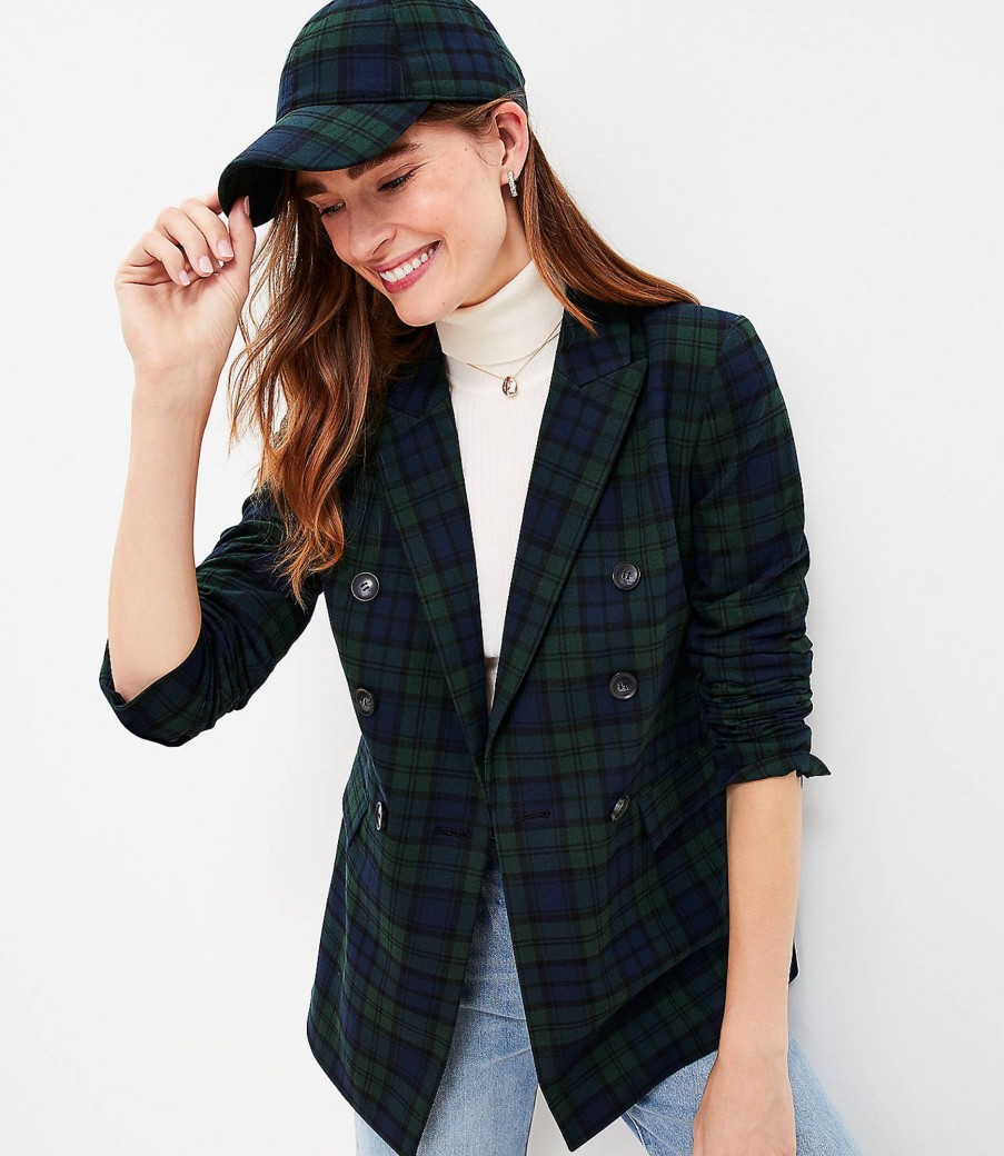 Clothing Loft | Plaid Brushed Flannel Double Breasted Blazer Sailor Navy