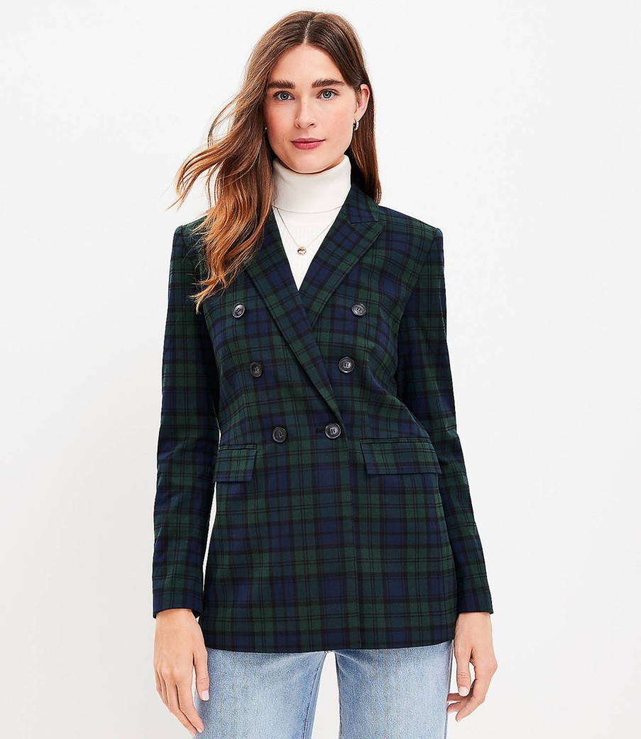 Clothing Loft | Plaid Brushed Flannel Double Breasted Blazer Sailor Navy