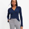 Clothing Loft | Ribbed Flare Sleeve Polo Sweater Deep Space Blue