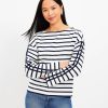 Clothing Loft | Striped Wide Sleeve Boatneck Top Whisper White