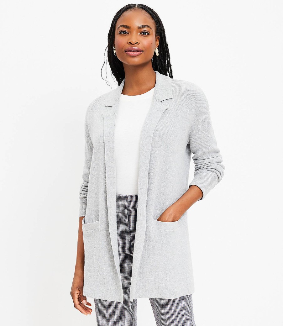 Clothing Loft | Ribbed Relaxed Open Sweater Blazer Pebble Grey Heather