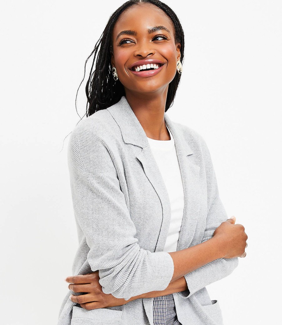 Clothing Loft | Ribbed Relaxed Open Sweater Blazer Pebble Grey Heather