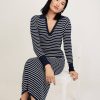 Clothing Loft | Stripe Ribbed Collared Midi Dress Deep Space Blue