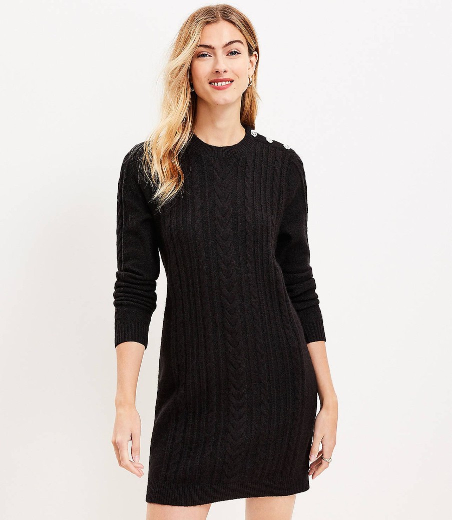 Clothing Loft | Shoulder Button Cable Sweater Dress Black