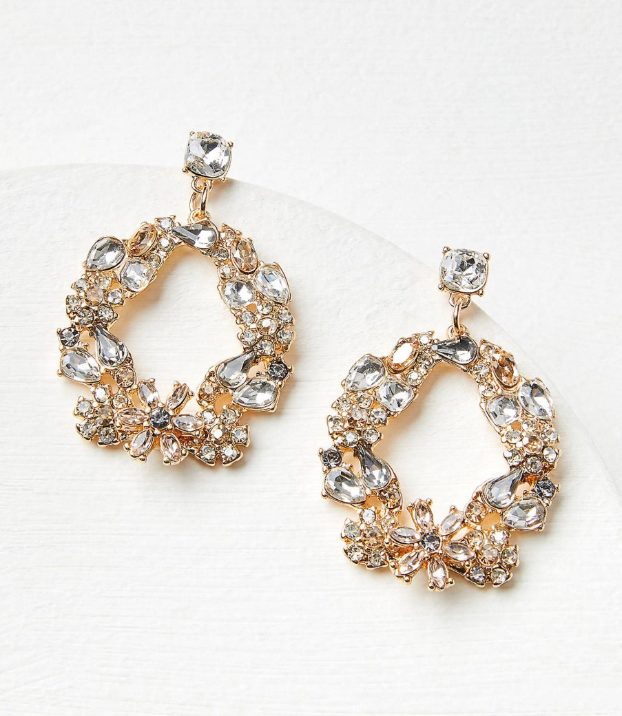 Accessories & Shoes Loft | Crystal Floral Earrings Goldtone