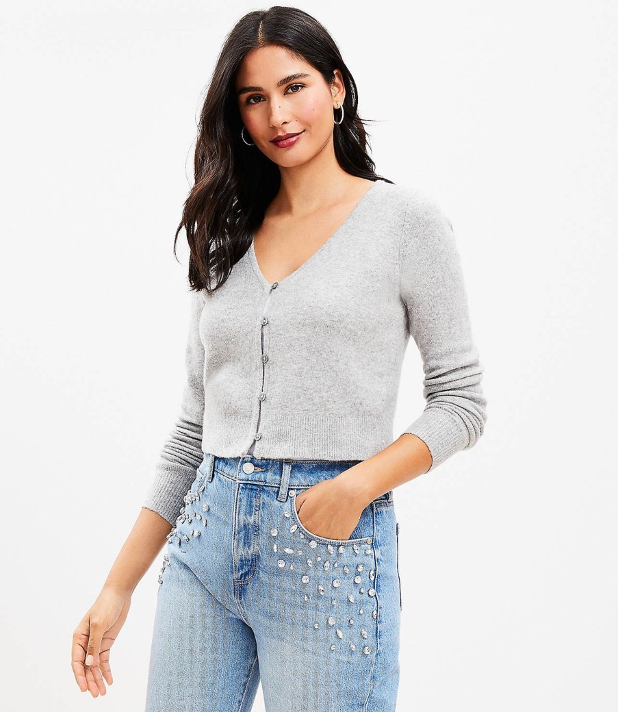 Clothing Loft | Cropped V-Neck Cardigan Pebble Grey Heather