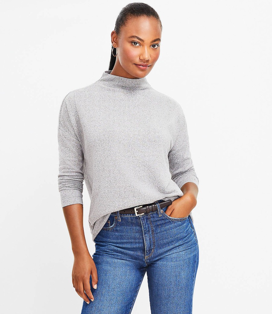 Clothing Loft | Heathered Cozy Mock Neck Top Cobblestone Heather