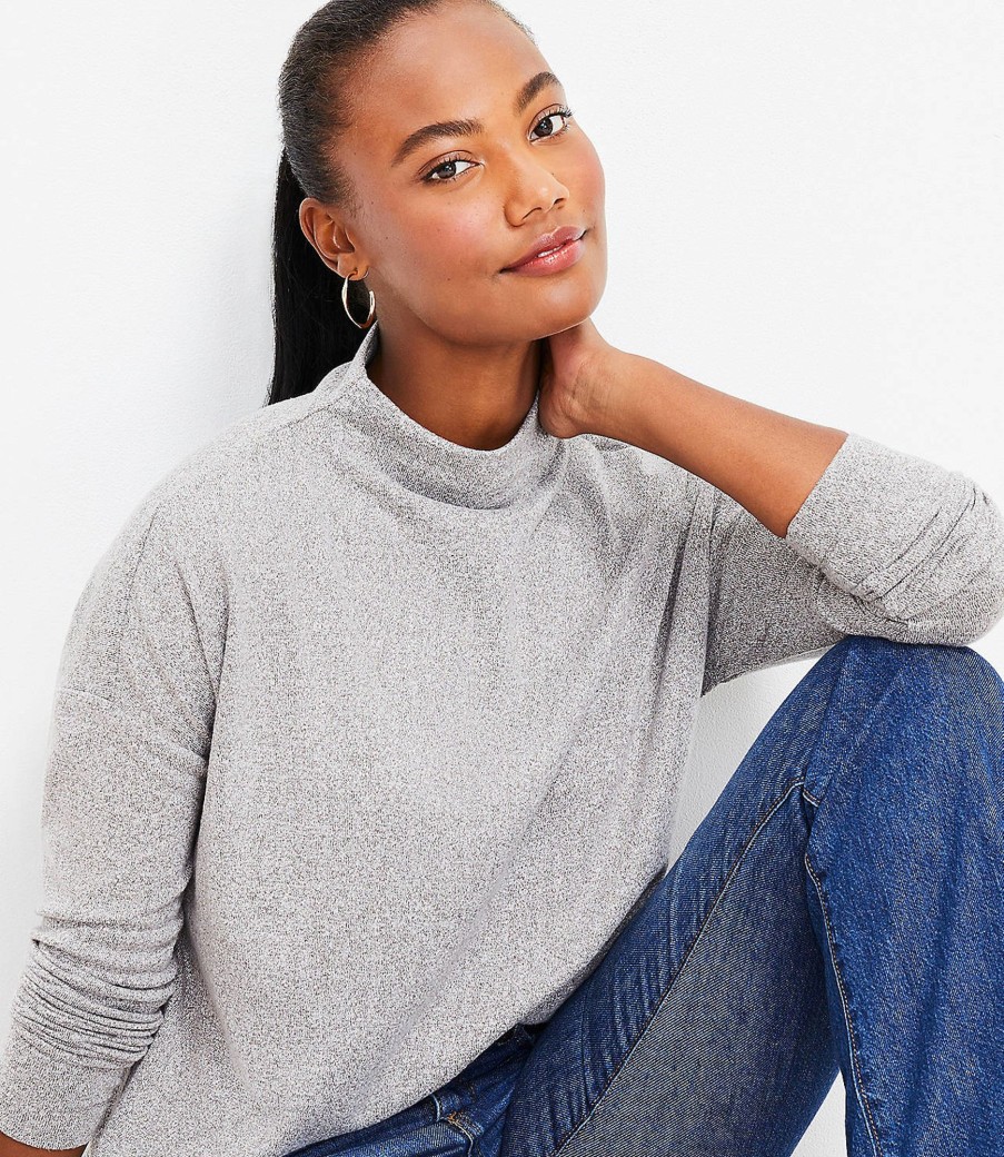 Clothing Loft | Heathered Cozy Mock Neck Top Cobblestone Heather