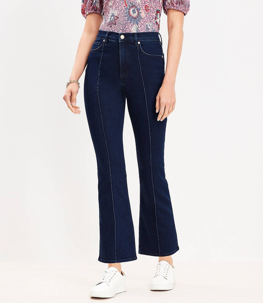 Clothing Loft | Pintucked High Rise Kick Crop Jeans In Classic Rinse Wash