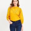 Clothing Loft | Eyelet Ruffle Neck Blouse Gold Nugget