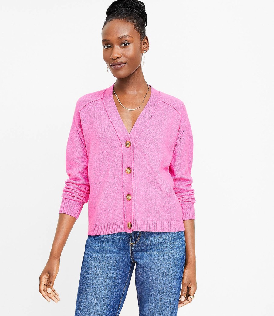 Clothing Loft | Cropped V-Neck Cardigan Rose Flash