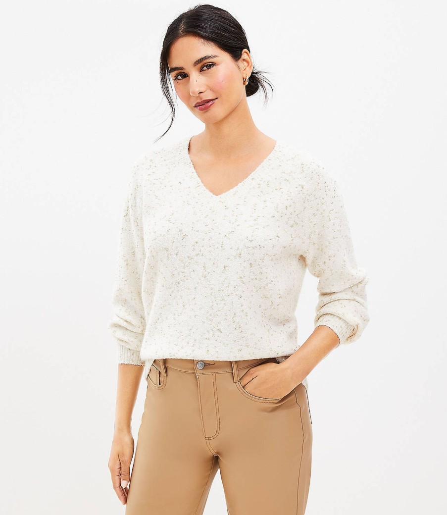 Clothing Loft | Shimmer V-Neck Sweater Whisper White