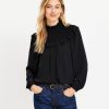 Clothing Loft | Ruffle Smocked Yoke Blouse Black