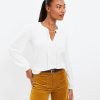 Clothing Loft | Pointelle Shirred Tie Neck Blouse Whisper White