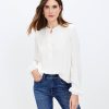 Clothing Loft | Stand Collar Henley Blouse Whisper White