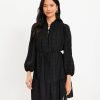 Clothing Loft | Textured Smocked Ruffle Neck Swing Dress Black