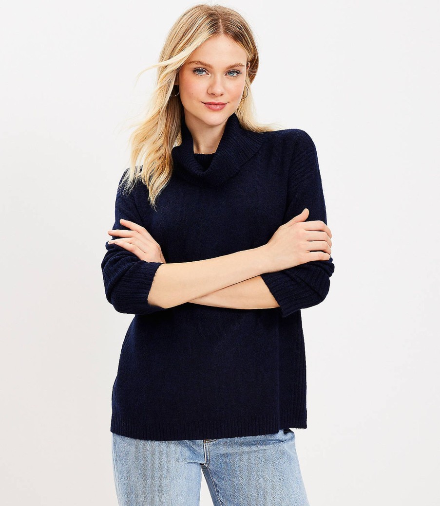 Clothing Loft | Ribtrim Turtleneck Tunic Sweater Deep Space Blue