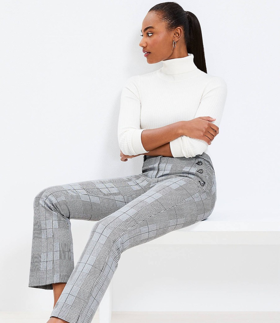 Clothing Loft | Mariner Kick Crop Pants In Plaid Bi-Stretch Whisper White