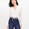 Clothing Loft | Ruffle Tie Neck Button Blouse Whisper White